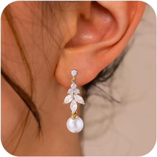 14K Gold Plated Butterfly Dangle Earrings for Women - Dainty, Trendy, Hypoallergenic CZ Drop Earrings - Simple Long Dangling Jewelry