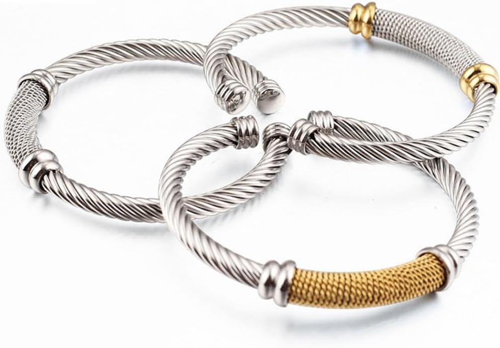 Twisted Cable Bangle Bracelet for Women Gold Plated Lightweight Adjustable Open Cuff Vintage Chunky Jewelry Gift for Her Mom Sister Birthday Christmas
