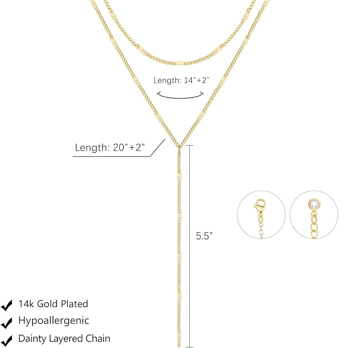 Lariat Gold Necklace for Women Trendy Dainty 14k Gold Plated/Silver Layered Chain Drop Necklaces Y-Shaped Necklace Jewelry for Women Gifts