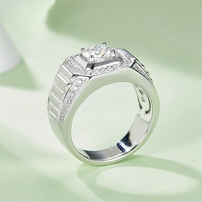 Brillique 14K Gold Bold Men's 1 Carat D-color VVS1 Diamond Wedding Ring, Bling Rings for Men, Father's Day Gift for Your Father