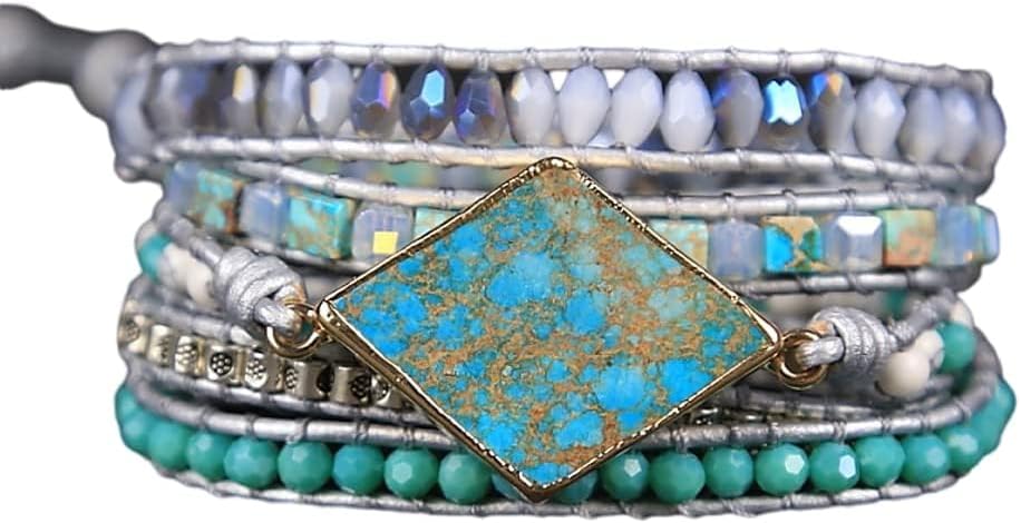 ZOSOJONA Boho Handmade Natural Stone Wrap Bracelets Turquoises Crystal Beads Bracelet Jewelry