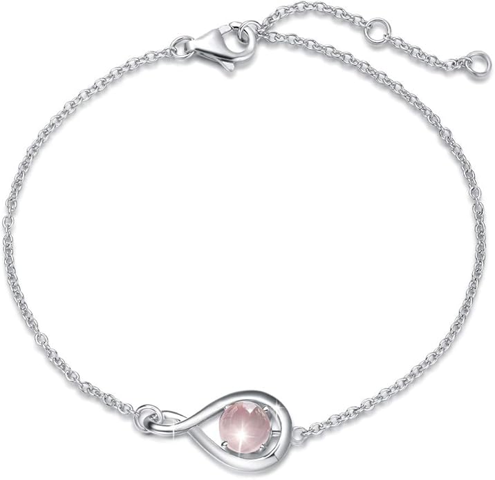 FANCIME Love Bracelet 925 Sterling Silver Infinity Birthstone Bracelets for Women Fine Jewelry Birthday Christmas Gifts for Her Mom Wife, Chain Length 6.7"+1.2" Extend