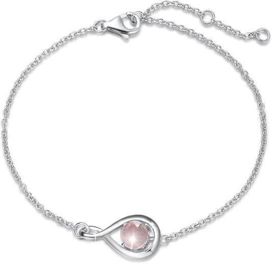 FANCIME Love Bracelet 925 Sterling Silver Infinity Birthstone Bracelets for Women Fine Jewelry Birthday Christmas Gifts for Her Mom Wife, Chain Length 6.7"+1.2" Extend
