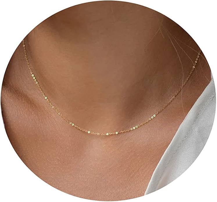 Dainty Chain Necklace for Women, 18K Gold Plated Coin Disc Choker Necklaces Simple Satellite Beaded Twisted Thin Paper Clip Chain Everyday Jewelry Gifts