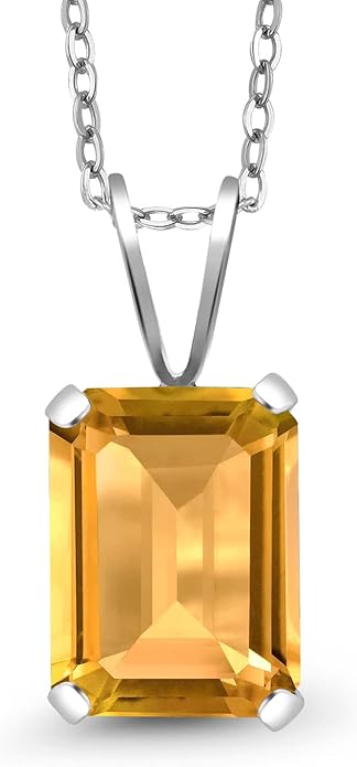 Gem Stone King Emerald Cut Pendant Necklace For Women | 925 Sterling Silver | Emerald Cut 9X7MM | Gemstone Birthstone | Fine Jewelry for Her Mom Wife | With 18 Inch Silver Chain