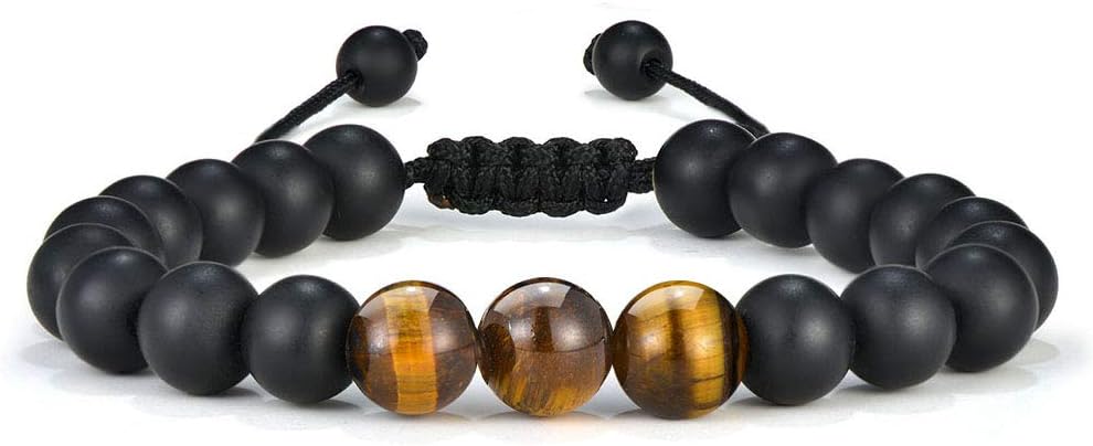 M MOOHAM Natural Stone Bracelets for Men - 8mm Tiger Eye, Matte Agate, Lava Rock - Teen Boys Gifts for Birthday, Anniversary, Christmas