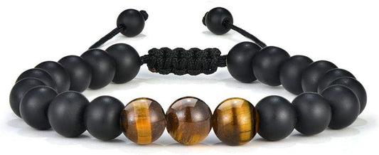 M MOOHAM Natural Stone Bracelets for Men - 8mm Tiger Eye, Matte Agate, Lava Rock - Teen Boys Gifts for Birthday, Anniversary, Christmas