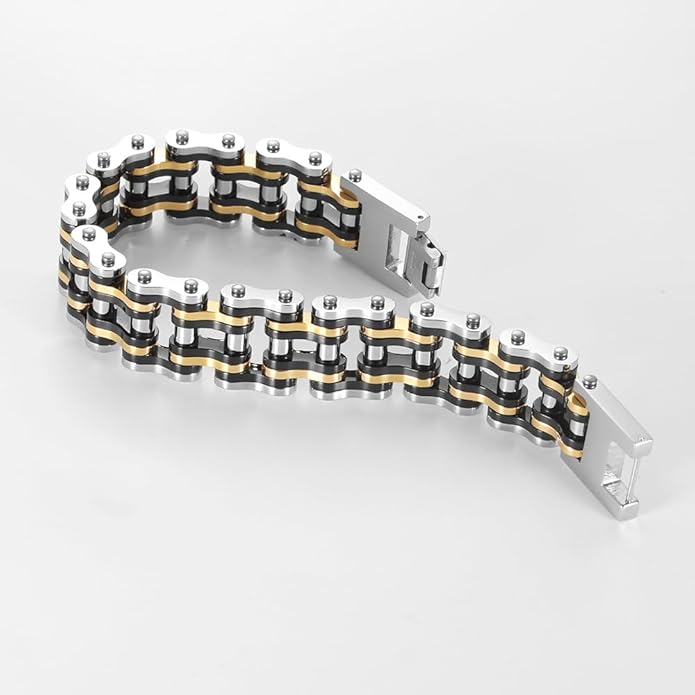 heavy-duty and sturdy men's motorcycle chain, bicycle chain, stainless steel men's bracelet, vacuum plated 14K gold electroplated black in the furnace