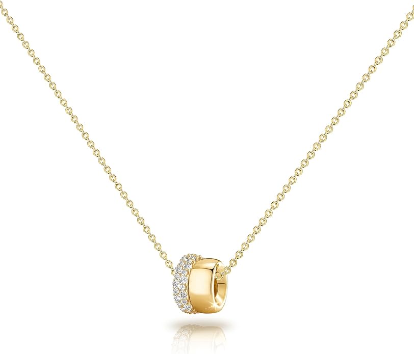 OGD Layered CZ Rondelle Pendant Necklaces for Women, 14K Gold Plated Trendy Mariner Chain Dainty Circle Rondelle Pendant Choker Necklace for Women Two-Toned Cubic Zirconia Gold Necklace