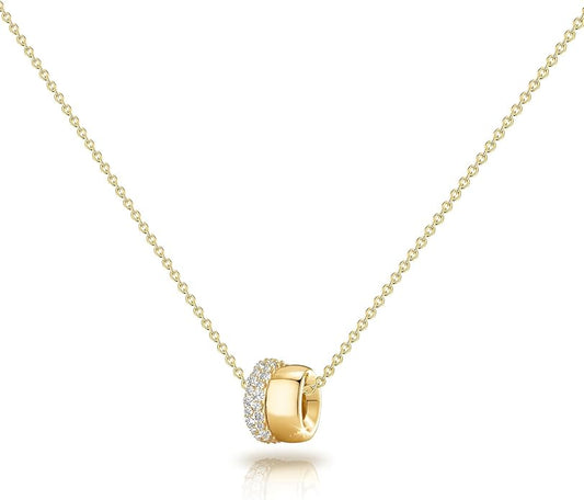 OGD Layered CZ Rondelle Pendant Necklaces for Women, 14K Gold Plated Trendy Mariner Chain Dainty Circle Rondelle Pendant Choker Necklace for Women Two-Toned Cubic Zirconia Gold Necklace