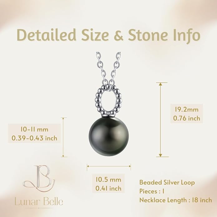Lunar Belle Black Pearl Necklaces for women, Sterling Silver Tahitian Pendant, Jewelry Gift for Mom Birthday Christmas (Mother's Embrace)