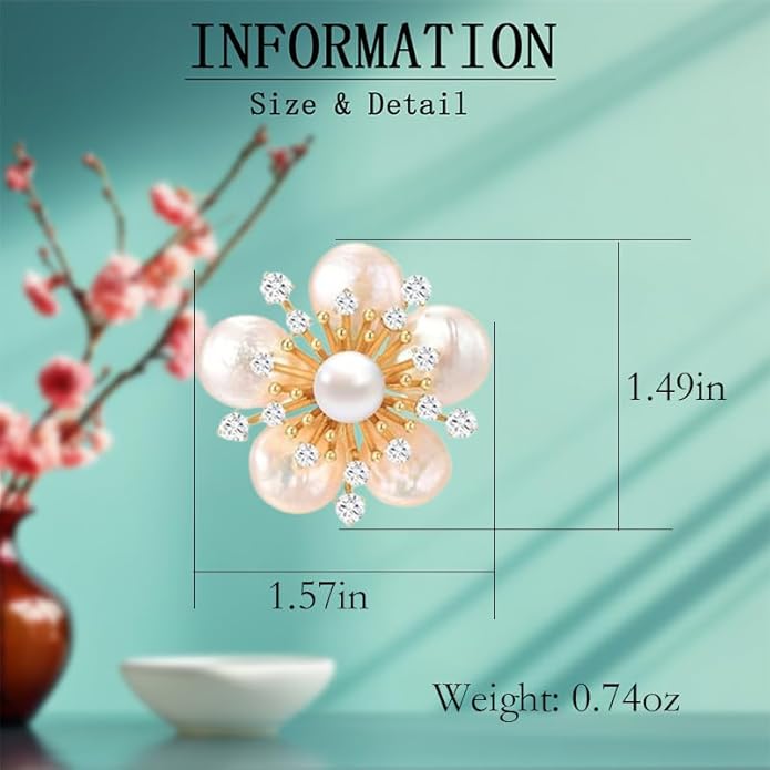 Flower Brooch Pin - Rhinestone Flower Pin 18k Gold Plated - Thanksgiving Day, Birthday, Wedding Gifts for Mom, Wife