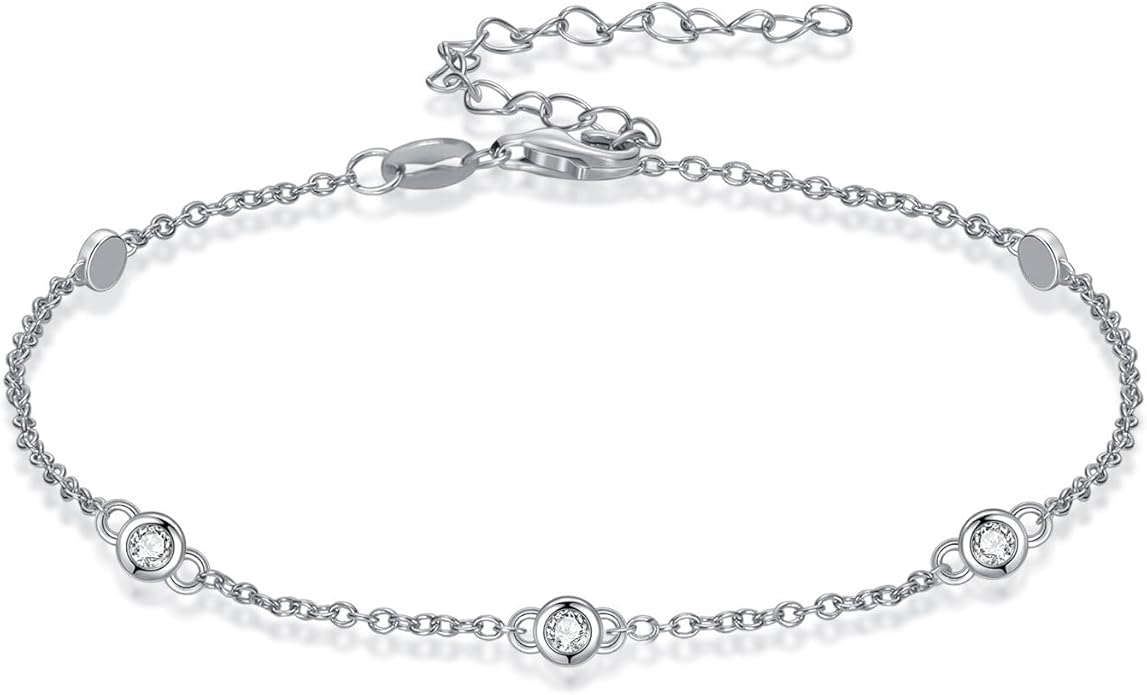 Diamond Bracelets for Women 925 Sterling Silver Dainty Bracelet with Adjustable Chain Minimalist Elegant Jewelry Gift for Women