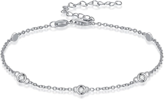 Diamond Bracelets for Women 925 Sterling Silver Dainty Bracelet with Adjustable Chain Minimalist Elegant Jewelry Gift for Women