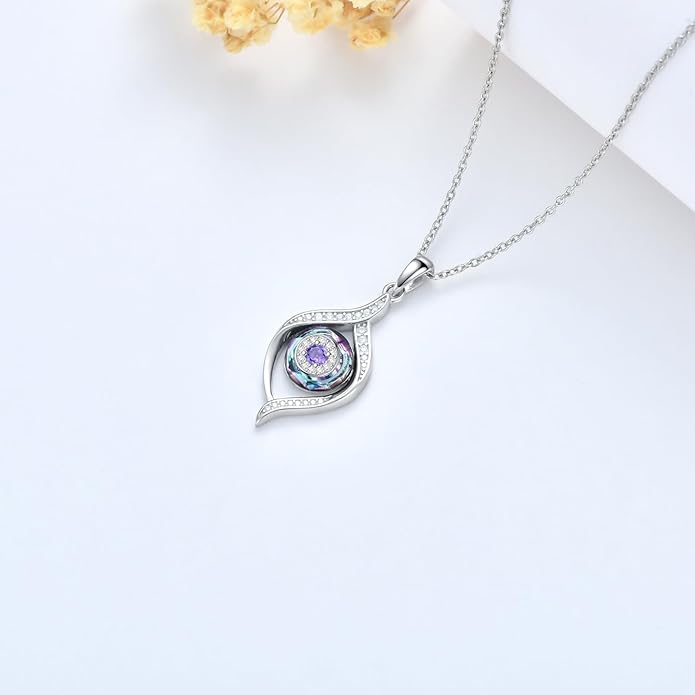 VONALA Evil Eye Necklace Sterling Silver Blue/Purple/White/Multi Eyes Pendant Necklace Luck Amulet Ojo Turco Jewelry Gift for Women Girls Daughter Mother