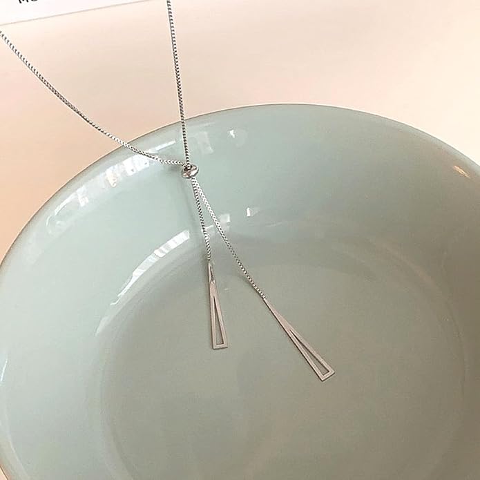 14K Gold Statement Y Necklace for Women,Dainty Double Triangle Pendant Necklace Long Link Chain Lariat Collar Necklace Minimalist Jewelry Gifts