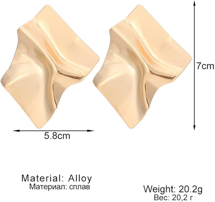 Statement Geometric Square Earrings for Women,14K Gold Plated Large Fashion Texture Irregular Minimalism Earrings,Trendy Ripple Boho Drop Dangle Earrings,Metal Modern Rectangle Retro 80s Jewelry