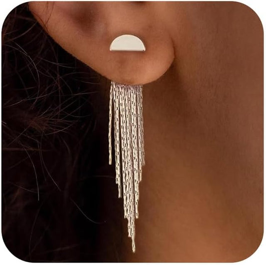 Gold Earrings for Women, 14K Gold Plated Tassel Dangle Earrings for Women Trendy Hypoallergenic Long Chain Earring Dainty Pearl Drop Earrings Elegant Wedding Earring Fashion Jewelry for Womens