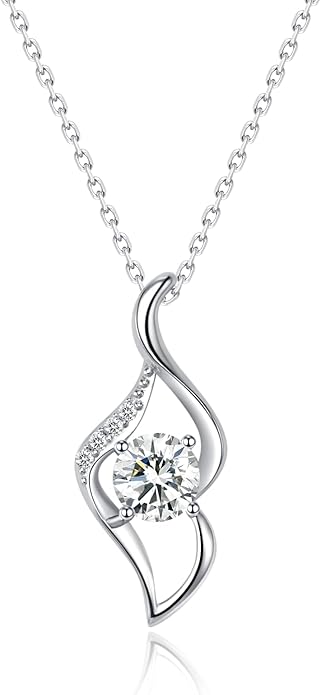 G&GEMSJEW Heart Necklaces for Women, 1-2 Carats Moissanite, 18K White Gold-Plated 925 Sterling Silver Round Brilliant Cut Moissanite Imitation Diamond Necklaces, Jewelry Gifts for Christmas Valentine's Day,Anniversary Present for Wife Women