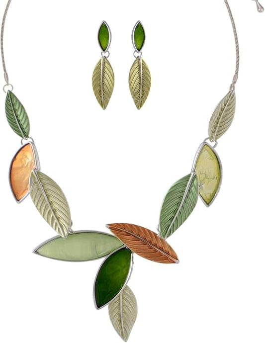 Vintage Chunky Statement Jewelry Set Retro Leaf Floral Geometric Bohemian Boho Bib Necklace Earring Set Fashion Costume Jewelry for Women Girls Wedding Party Prom Unique Gift