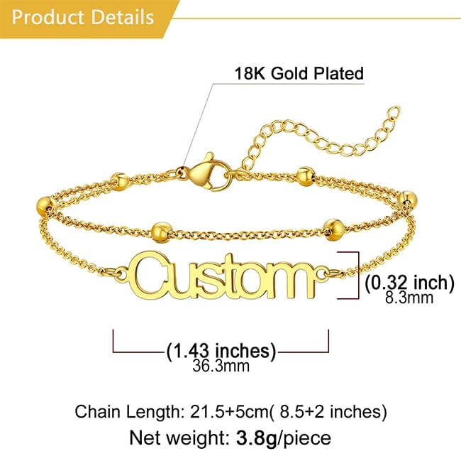 U7 Custom Layered Ankle Bracelets for Women Stainless Steel Bead/Cuban/Figaro/Rope/Wheat Chain Anklet Waterproof Anklet Jewelry for Beach Vacation