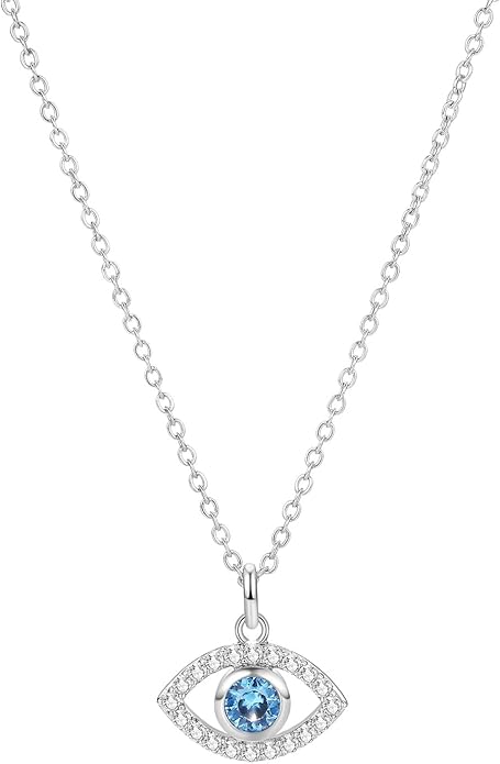 White Gold 14K Gold Plated Necklaces for Women Evil Eye Necklace for Women Girls Evil Eye Hamsa Hand of Fatima Pendant Necklace Good Luck Necklace Jewelry