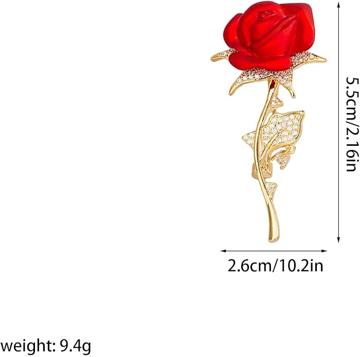 Just Follow Red Rose Flower Brooch with Rhinestones Sparkling Floral Pin for Women Vintage Blazer Jacket Dress Hat Scarf Accessory