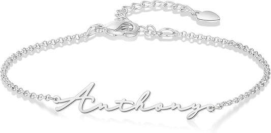 LucySky Custom Bracelets with 2 Names for Women, 925 Sterling Silver Adjustable Personalized Name Anklet, Custom Bracelets Summer Beach Jewelry Dainty Gifts for Wife, Sister, Friends