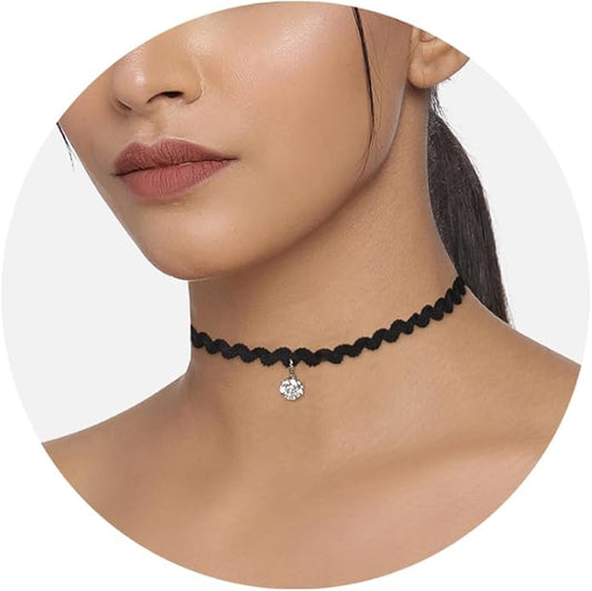 Fesciory Black Necklaces for Women, Adjustable Layered Velvet Leather Lace Collar Necklace, Goth Jewelry Gifts.