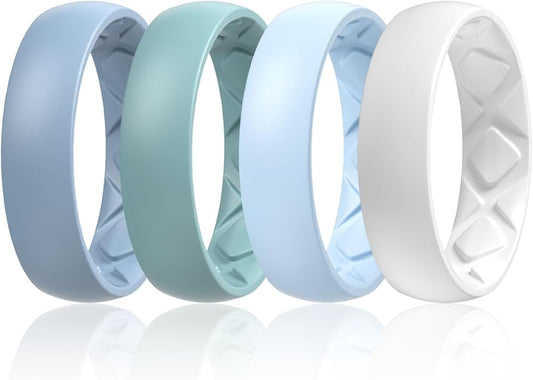 Egnaro Women's Bridal Rings Sets, 6mm Wide, 2mm Thick, Silicone Wedding Rubber Band with Half Size, Inner Arc Ergonomic Breathable Design