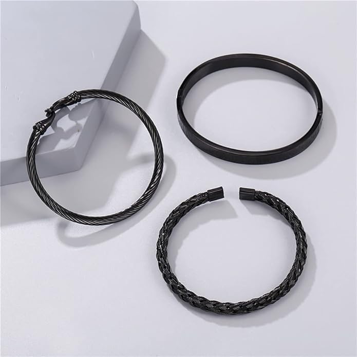WFYOU 3PCS Stainless Steel Bracelets for Men Gold Roman Numeral Bangle Bracelet Twisted Cable Bracelet Adjustable Cuff Bracelet Mens Luxury Jewelry Bracelets Gifts