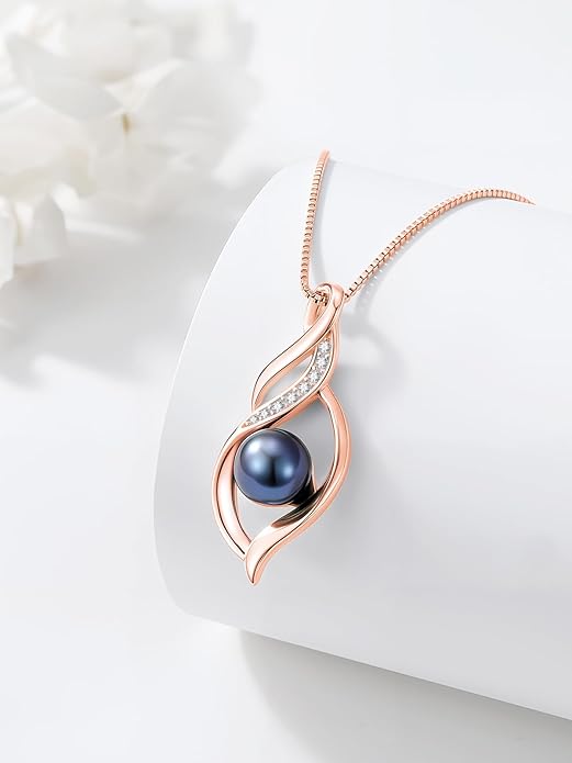 KANNSOAR Tahitian Black Pearl AAAA 18K Gold Plated Sterling Silver Pendant Necklace for Women Wife Mom Girlfriend Valentine Her Jewelry Gift for Anniversary Birthday Christmas