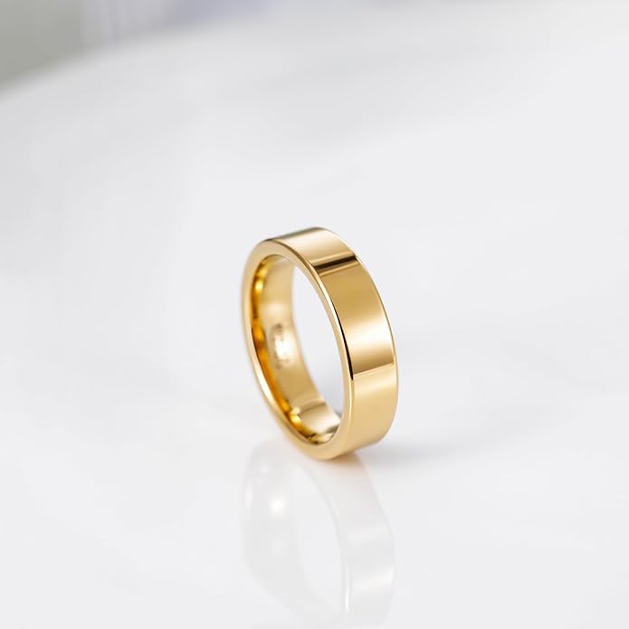 TRUMIUM 2mm 4mm 6mm Tungsten Rings for Women Men's Wedding Bands 24K Gold Plated Beveled Edges Flat High Polished Comfort Fit Size 5-14