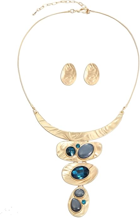 Chunky Statement Jewelry Set Vintage Retro Leaf Flower Floral Geometric Bohemian Boho Bib Necklace Earring Set Fashion Costume Jewelry for Women Girls Wedding Party Prom Unique Gift