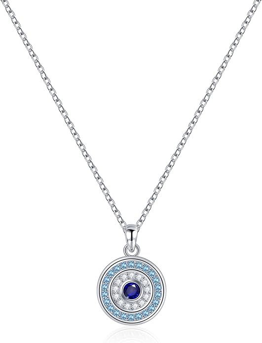 White Gold 14K Gold Plated Necklaces for Women Evil Eye Necklace for Women Girls Evil Eye Hamsa Hand of Fatima Pendant Necklace Good Luck Necklace Jewelry