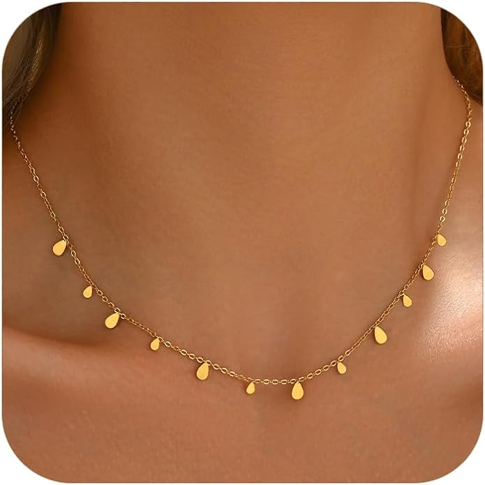 Gold Chain Necklace for Women 18K Gold Plated Stainless Steel Necklace Dainty Star Cross Heart Choker Chains Simple Delicate Minimalist Trendy Jewelry