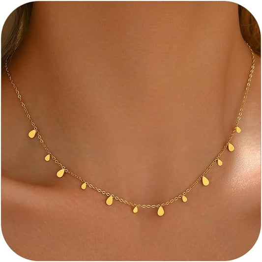 Gold Chain Necklace for Women 18K Gold Plated Stainless Steel Necklace Dainty Star Cross Heart Choker Chains Simple Delicate Minimalist Trendy Jewelry