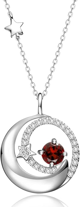 FANCIME Birthstone Necklaces 925 Sterling Silver Moon and Star Pendant Fine Jewelry Birthday Christmas Gifts for Mom Wife Her Daughter, Adjustable Chain 16+2"