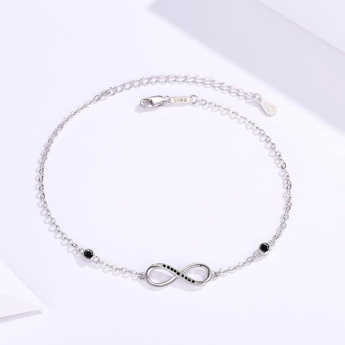 MEDWISE Womens Infinity Anklet Bracelet 925 Sterling Silver Endless Love Symbol Ankle Bracelet Adjustable Plus Size Large Bracelet Gifts for her Mother’s Day Gifts