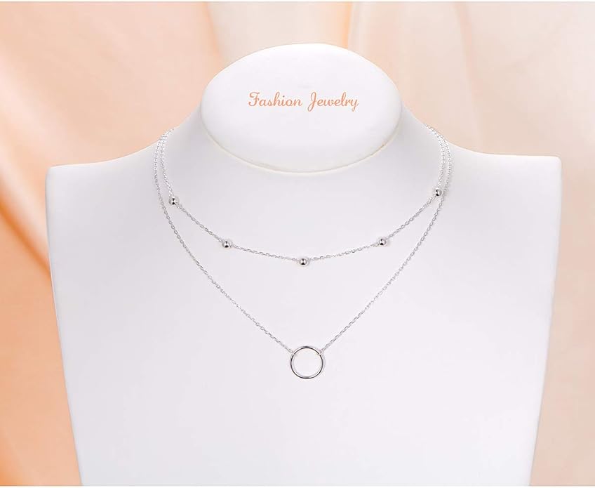 Layered Necklaces for Women S925 Sterling Silver Chokers Necklace for Women Circle/Heart/Double Circle/Cross/Star/Evil Eye Necklace Handmade Bead Necklaces Adjustable