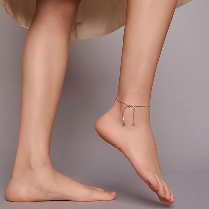 Ankle Bracelets for Women Waterproof Adjustable Stainless Steel Chain Anklet Bracelet for Women Vintage Fashion Simple Thin Chain Anklet Female Foot Summer Beach Jewelry Gift