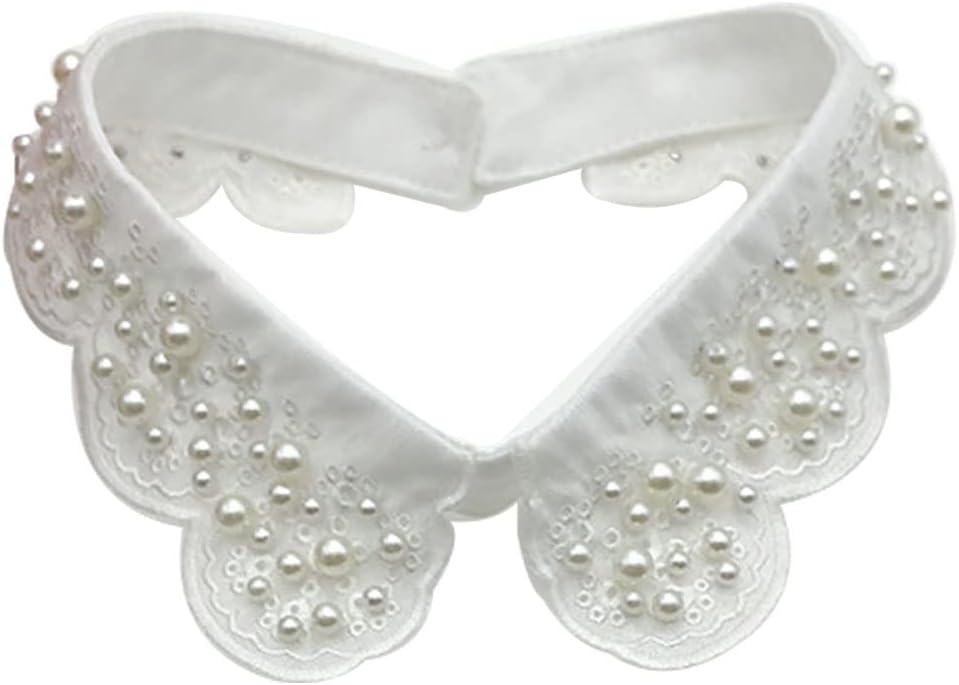 Statement Necklace for Women Girls Simulated Pearl Beaded Bib Detachable False Collar Choker Necklaces Clothing Accessory