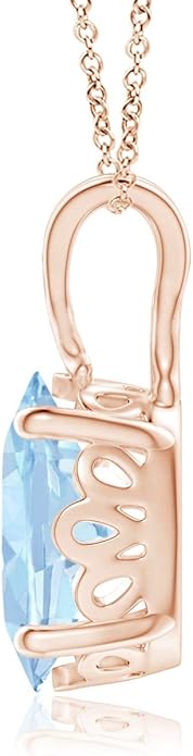 Angara Natural Aquamarine Solitaire Pendant for Women | Vintage in 14K Solid Gold/Platinum With 18" Chain | March Birthday, Anniversary, Gemstone Jewelry Gift