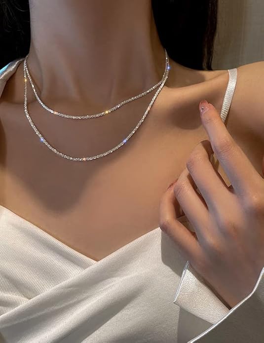 925 Sterling Silver Singapore Chain Lobster Clasp Paperclip Necklace for Women Sparkling Chain 2mm2.5mm3mm4mm5mm Gifts for Her