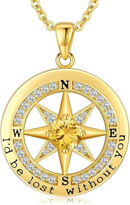 Compass Necklace for Women Wife Girlfriend Mom Daughter Gifts S925 Silver Jewelry For Anniversary Rose Gold Gifts For Birthday Christmas Mothers Valentines Day 12 Birthstones
