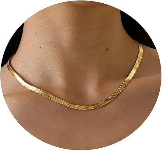 Dainty Chain Necklace for Women, 18K Gold Plated Coin Disc Choker Necklaces Simple Satellite Beaded Twisted Thin Paper Clip Chain Everyday Jewelry Gifts