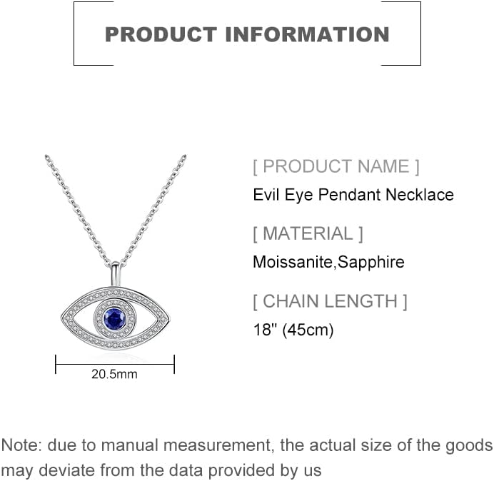 Solid 14K Gold Over 925 Silver Evil Eye Pendant Necklace,Dainty Moissanite and Sapphire Devil's Eye Protection Necklace,Lucky Jewelry Gift for Women