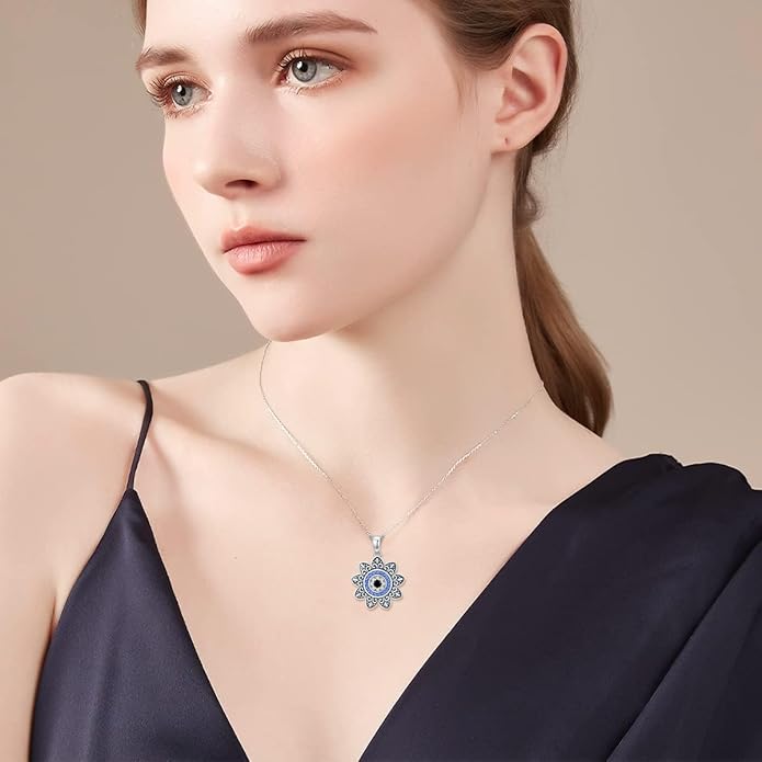 PELOVNY Evil Eye Necklaces 925 Sterling Silver Nazar Eye Protection Necklace Amulet Jewelry Gifts for Women