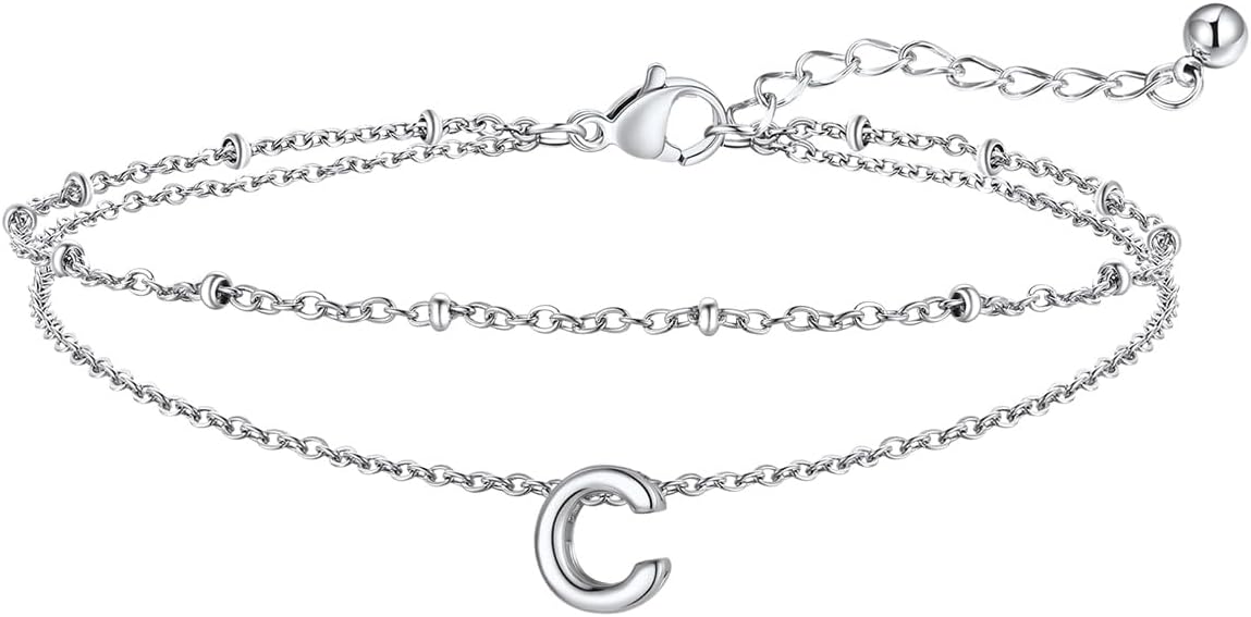 FaithHeart Initial Ankle Bracelets for Women, Waterproof 14k Gold Plated Initial Anklets Non Tarnish Stainless Steel Layered Anklet Summer Beach Foot Jewelry