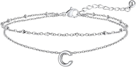 FaithHeart Initial Ankle Bracelets for Women, Waterproof 14k Gold Plated Initial Anklets Non Tarnish Stainless Steel Layered Anklet Summer Beach Foot Jewelry